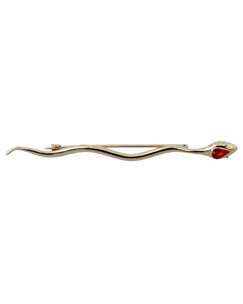 Dolce & Gabbana Goldfarbene Messing-Schlangen-Rote Kristall-Marken-Reversnadel Brosche Mehrfarbig