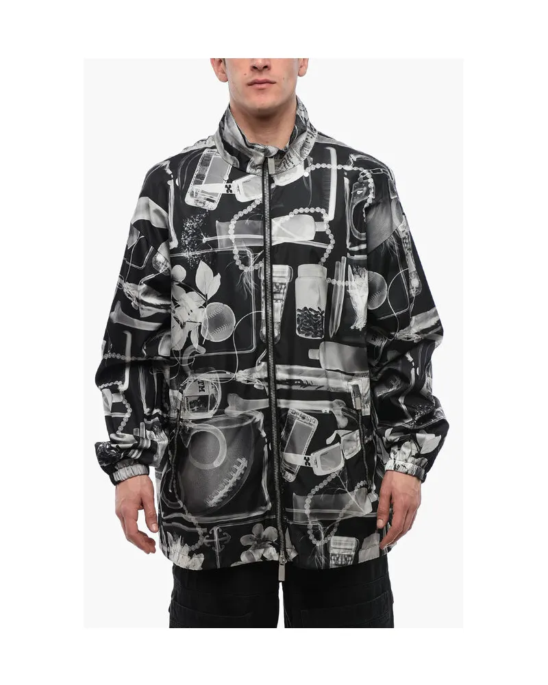 OFF-WHITE XRAY-Windjacke aus Nylon mit abnehmbarer Kapuze in Schwarz und Weiß Schwarz
