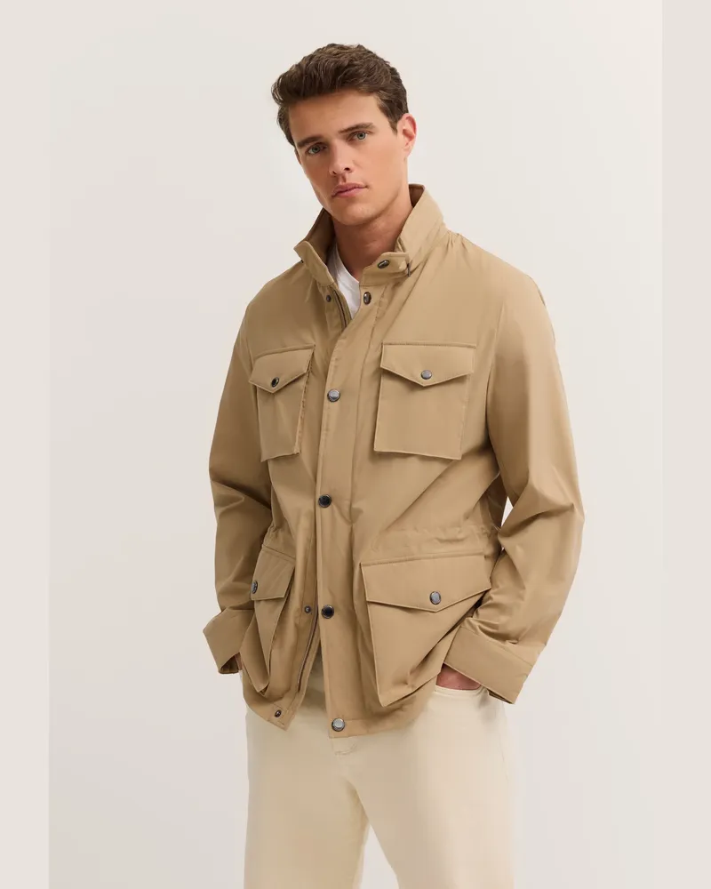 Bugatti Herren Übergangsfieldjacket mit Stretch & Stehkragen Beige