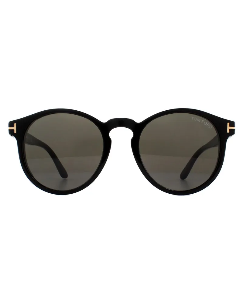 Tom Ford Runde Unisex-Sonnenbrille glänzend schwarz grau rauch Schwarz