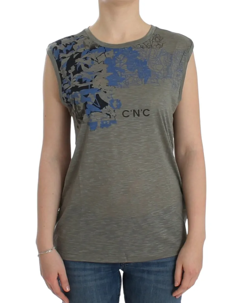 CoSTUME NATIONAL Damen graues bedrucktes ärmelloses T-Shirt Grau