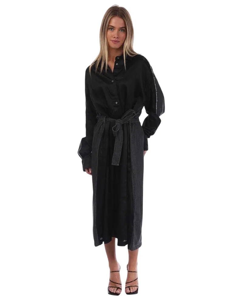 Diesel D-Paige-Stram" Hemdblusenkleid für Damen, Kunstseide (Schwarz bedruckt Schwarz