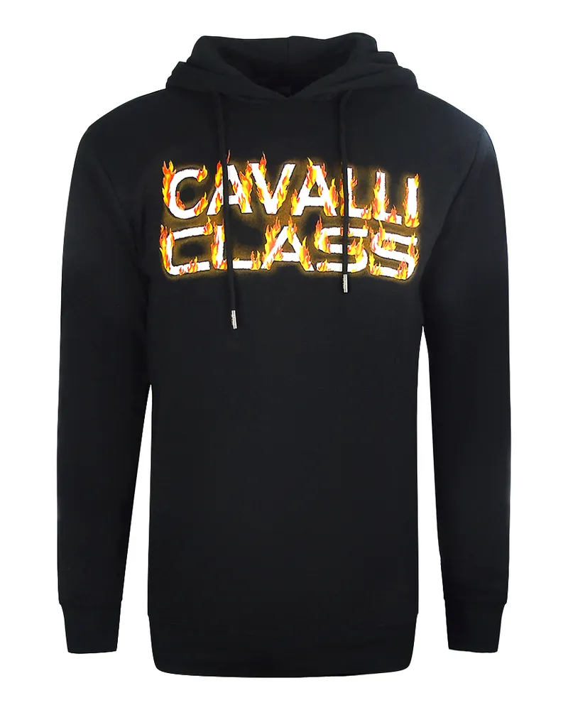 Roberto Cavalli Fire Logo Schwarzer Kapuzenpullover Schwarz