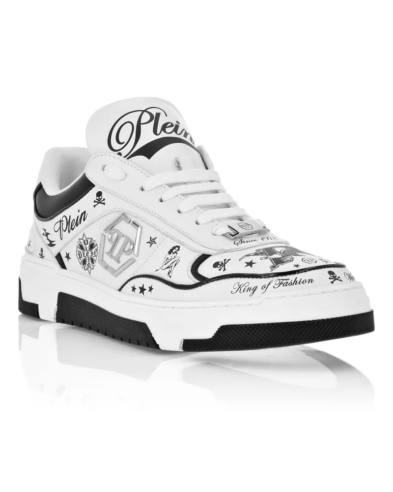 Philipp Plein Nappa-Low-Top-Sneaker mit All-over-Print - Weiß Weiß