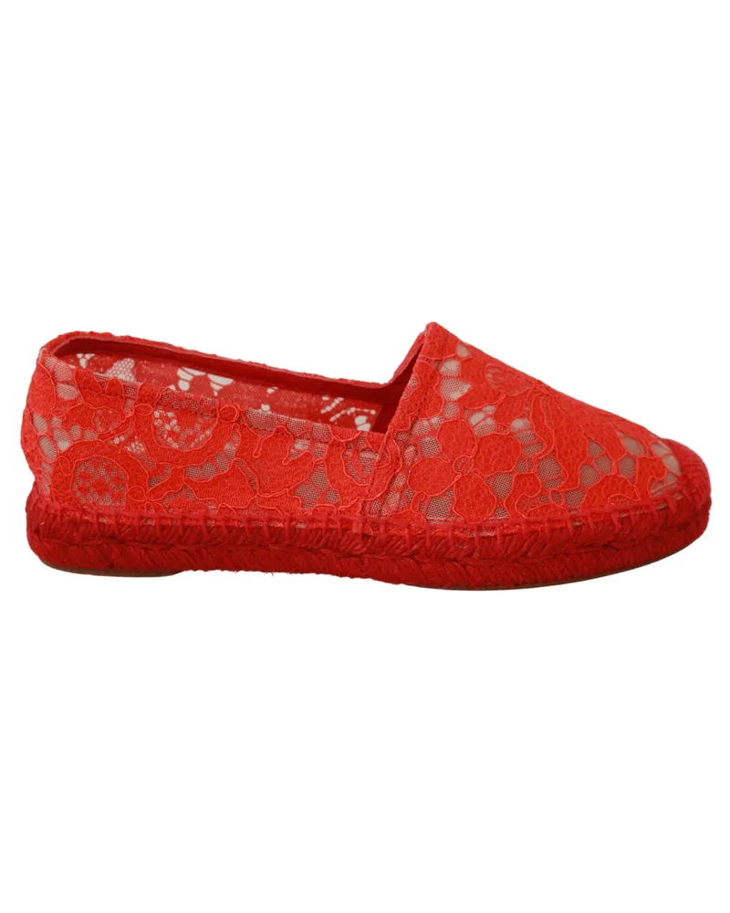 Dolce & Gabbana Rote Spitze Baumwoll-Espadrilles Ballerinas Mehrfarbig