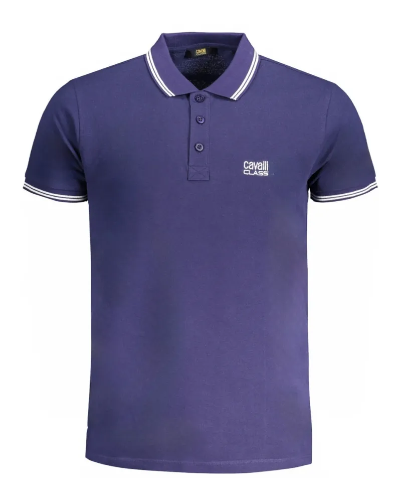 Roberto Cavalli Polo-Shirt mit Kontrastkragen in Weiß und Logo in Navy Blau Blau