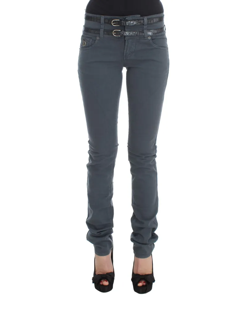 John Galliano John  - Jean Slim taille haute en coton mélangé bleu pour femme Schwarz