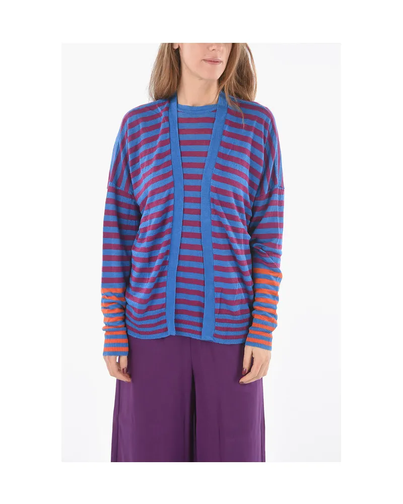 Woolrich Gestreifte Strickjacke aus Flachs mit offener Vorderseite in Mehrfarbig Mehrfarbig