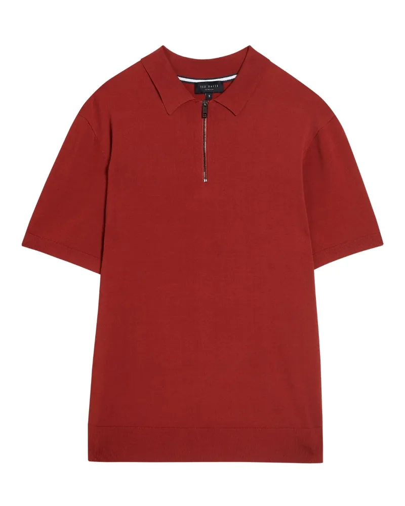 Ted Baker Daldin Rayon Zip Polohemd, Dunkelbraun Dunkelrot