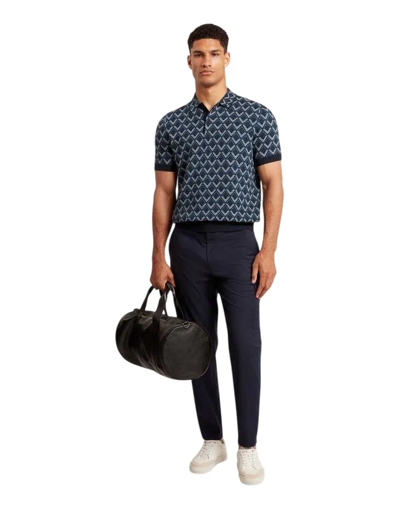 Ted Baker Poloshirt für Herren, Jacquard, kurzärmlig (Marine Marineblau