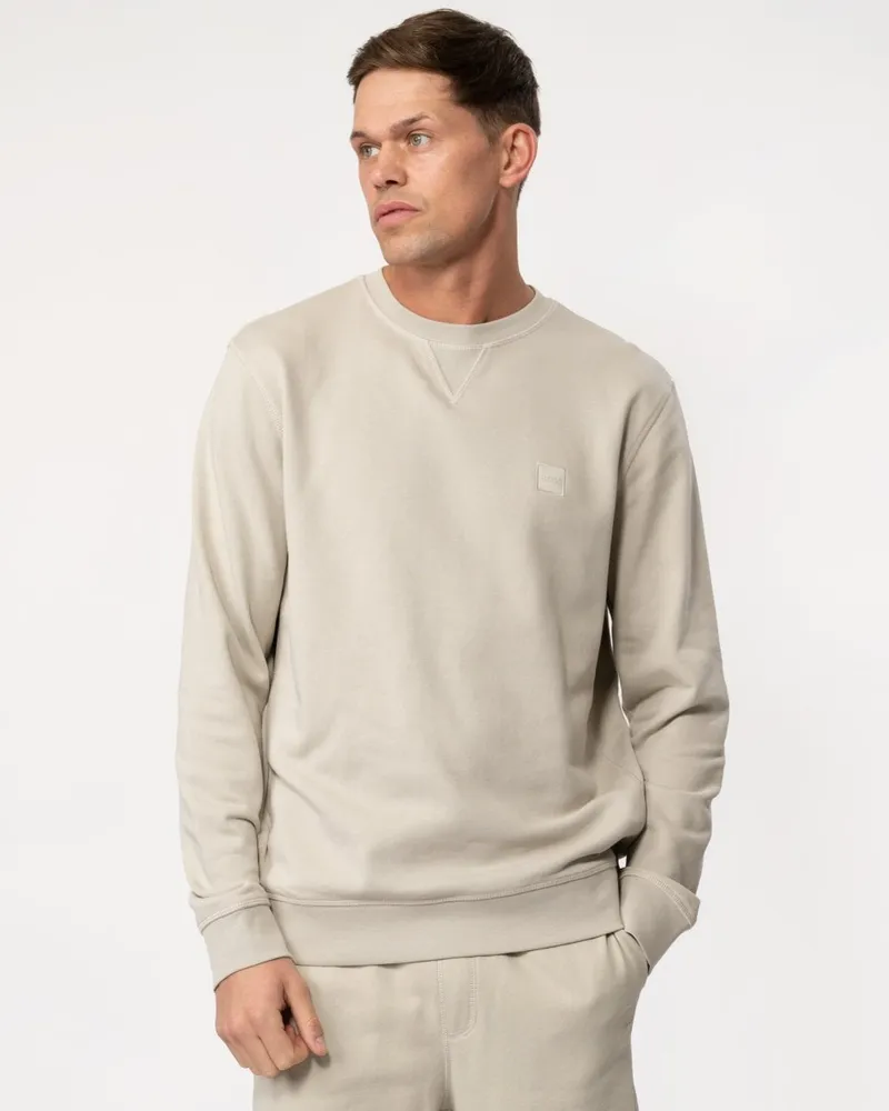 HUGO BOSS Westart Herren Rundhals Sweatshirt mit Logopatch Beige