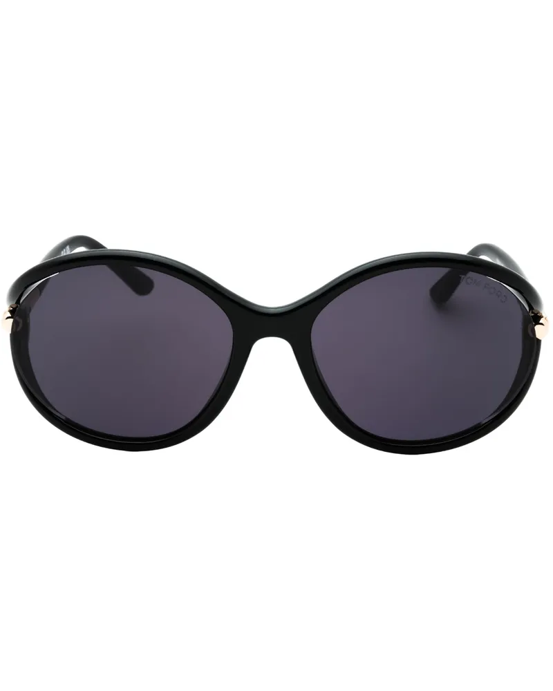 Tom Ford Sonnenbrille in glänzendem Schwarz mit dunklen Rauchgläsern Schwarz