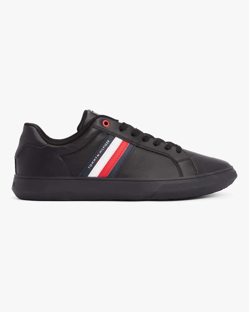Tommy Hilfiger Herren  Essential Leder Cupsole Sneakers in Schwarz Schwarz