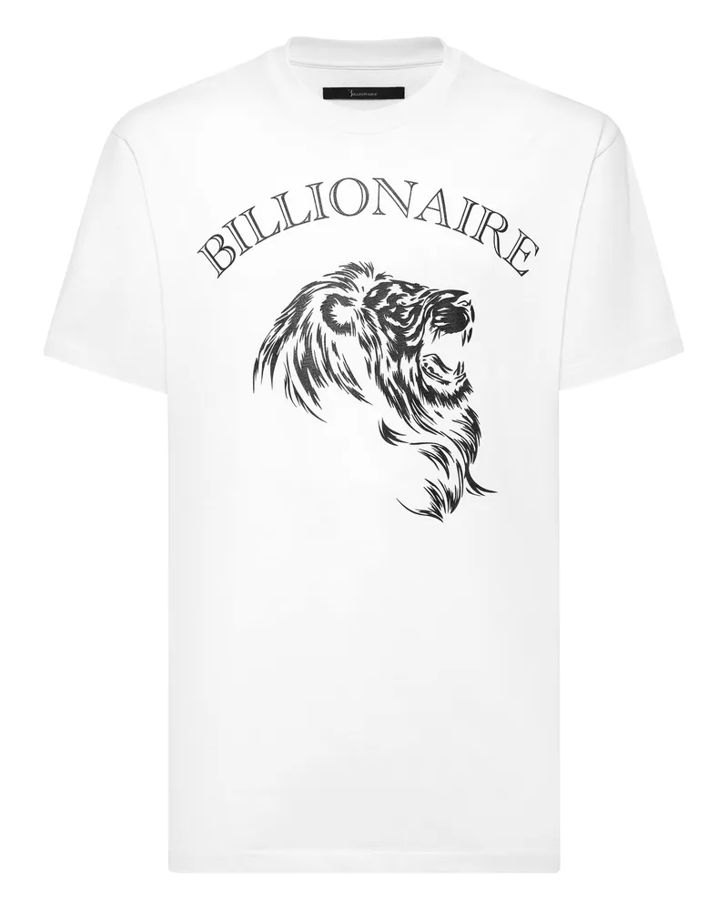 Billionaire Embroidered Round Neck T-Shirt Lion Weiß