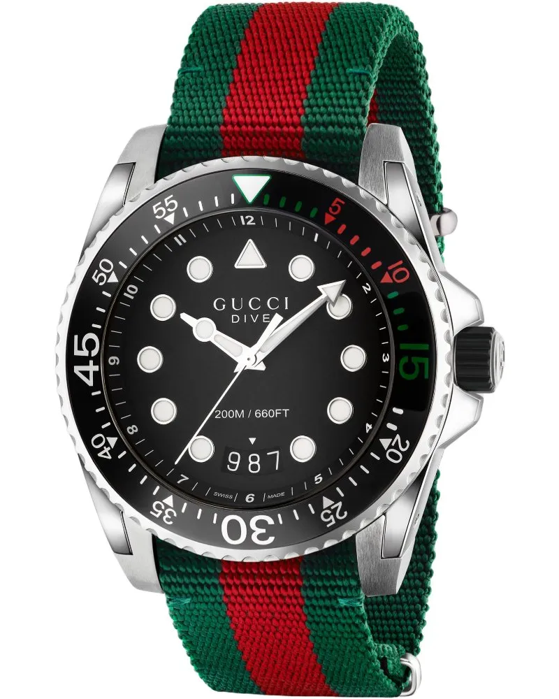 Gucci YA136209 Herrenuhr mit schwarzem Zifferblatt und Nylonarmband Mehrfarbig