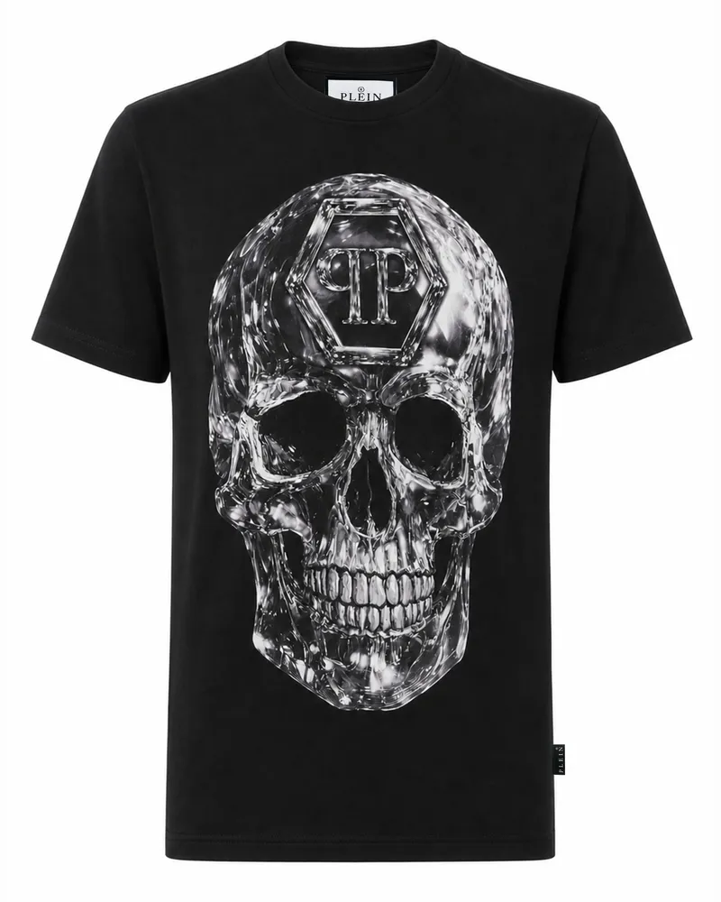 Philipp Plein T-Shirt mit Rundhals und Totenkopfprint, Kurzarm - Schwarz Schwarz