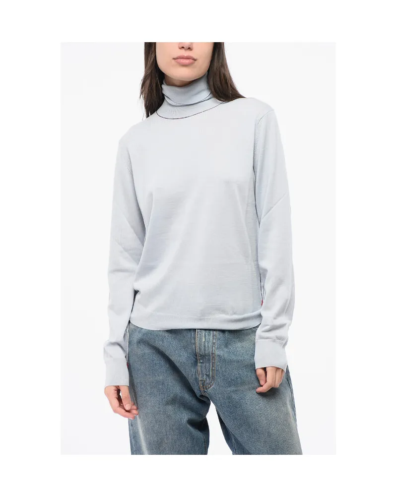 Maison Margiela MM4 MM14 – Einfarbiger Rollkragenpullover aus Wolle in Hellblau Hellblau