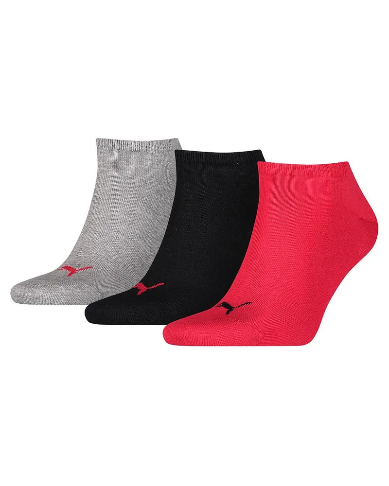 Puma Unisex Sneakersocken für Erwachsene, 3er-Pack (Schwarz/Rot/Grau Schwarz