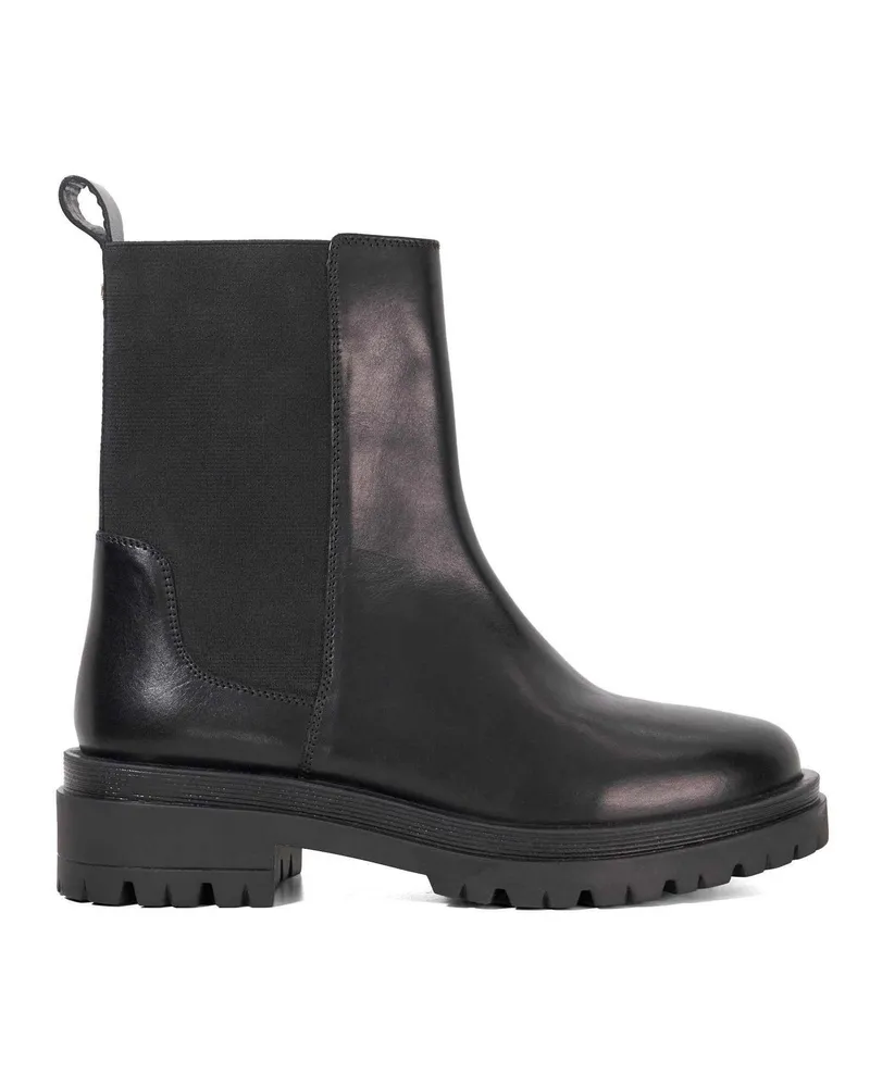 Dune Stiefeletten für Damen, Leder, Klobiger Absatz (Schwarz Schwarz