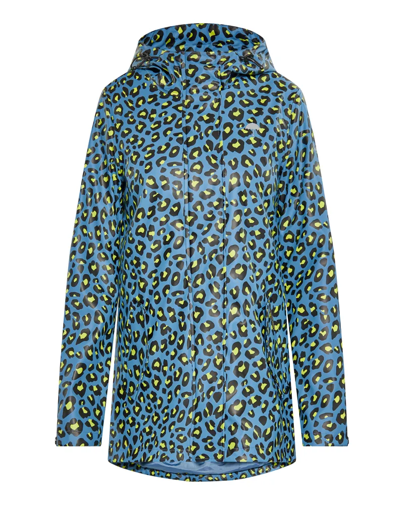 Schmuddelwedda Regenjacke Damen Stahlblau Limette Leo Blau