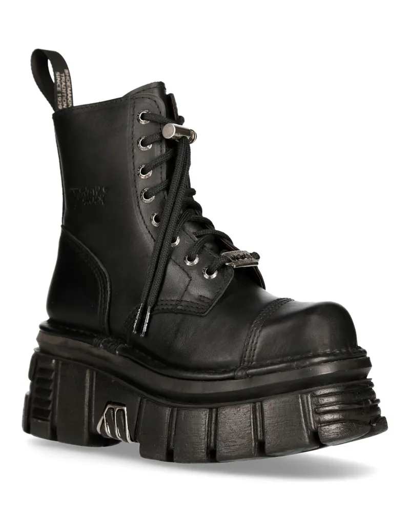 New Rock Combat Tower-Stiefel aus schwarzem Leder – M-NEWMILI083-S21 Schwarz
