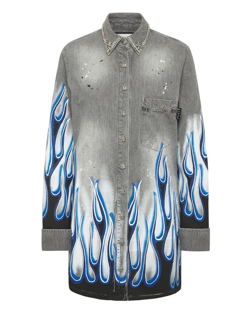 Philipp Plein Jeanshemd Racing Grau