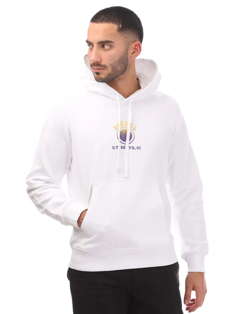 Diesel Kapuzenpullover mit kleinem, verblasstem lilafarbenem Logo in Weiß Weiß