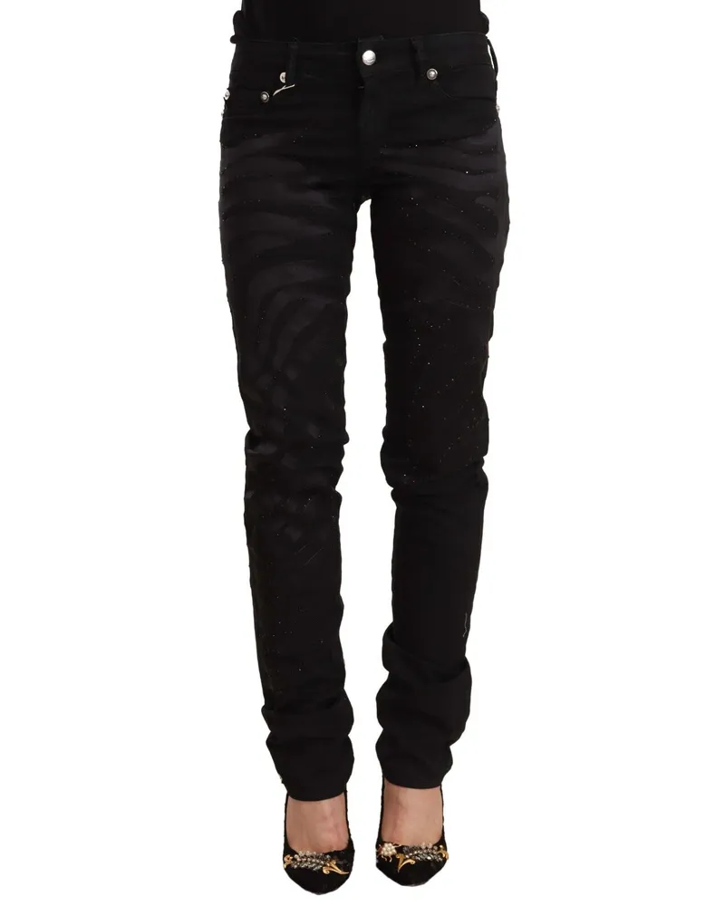 Just Cavalli Damen Schwarze Mittelhohe Verzierte Skinny Jeans Schwarz