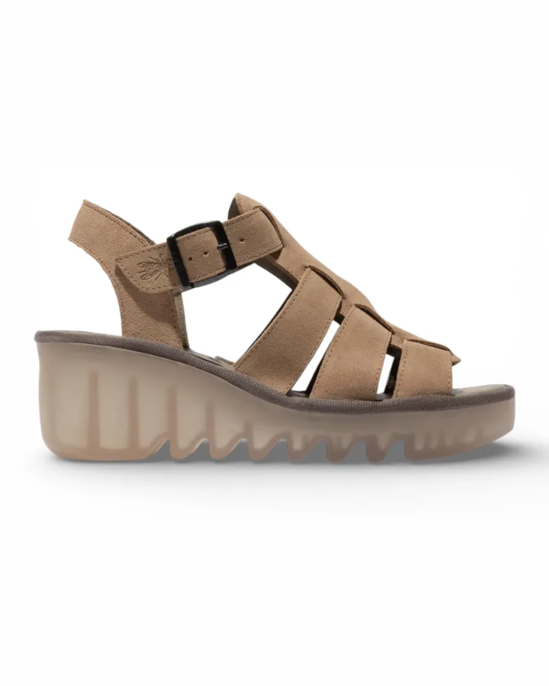 Fly London Damen-Keilsandalen BAIC621FLY aus taupefarbenem Wildleder Taupe