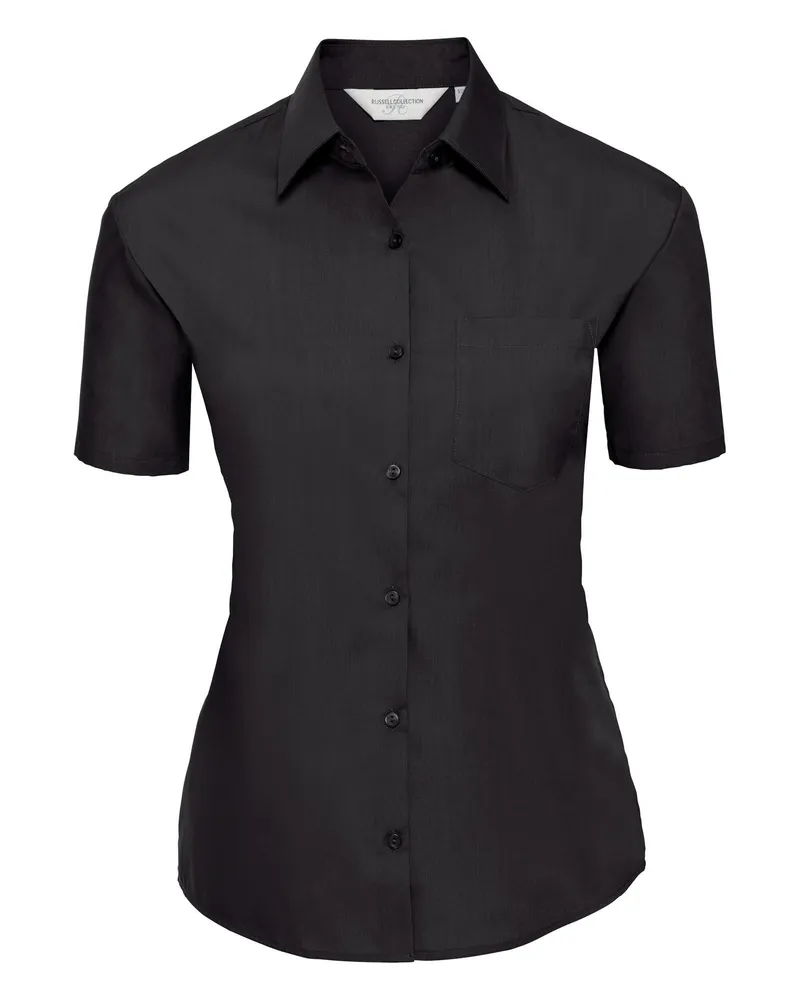 Russell Athletic Russell Collection Poplin Bluse, Kurzarm, pflegeleicht (Schwarz Schwarz