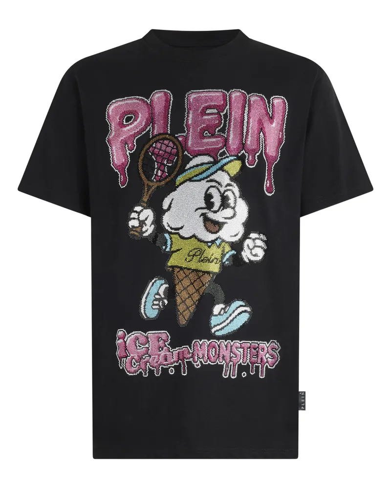 Philipp Plein Round Neck T-Shirt Tennis Ice Cream Schwarz