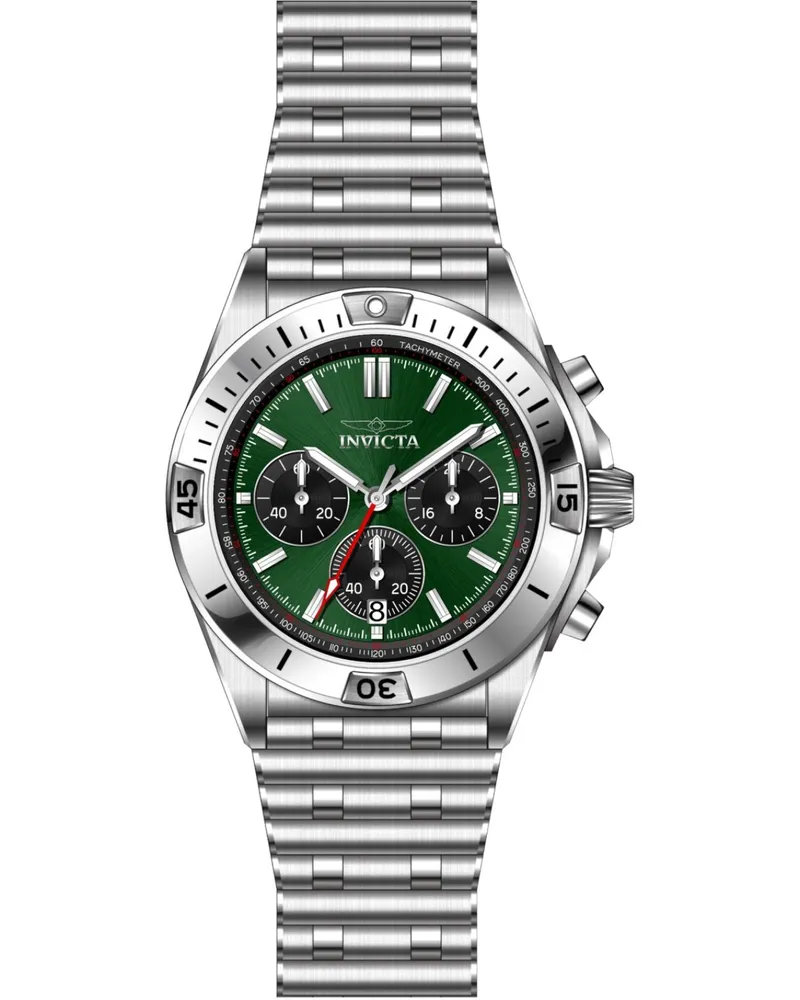 Invicta Aviator 69588 Herrenuhr - Quarzwerk - Stahl mit grünem Zifferblatt - 42 mm Silber