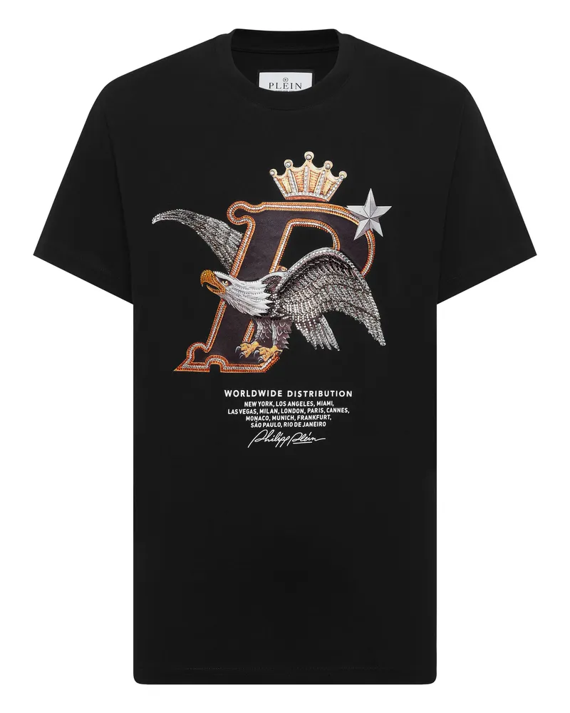 Philipp Plein Round Neck T-Shirt Eagle Plein Worldwide Schwarz