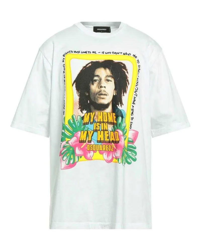 Dsquared2 Unisex Erwachsene Mein Zuhause Ist In Meinem Kopf Bob Marley T-Shirt (Weiß Weiß