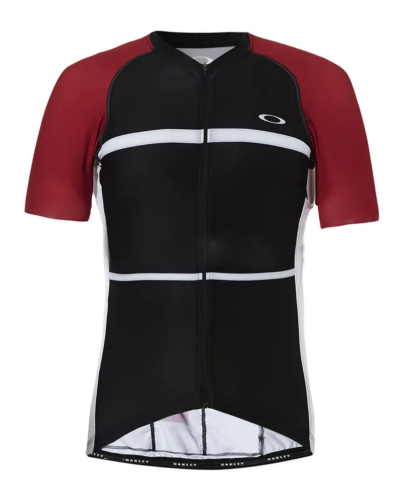 Oakley Kurzarm Zip Up Black Red Mens Cycling T-Shirt 434144 465 Schwarz