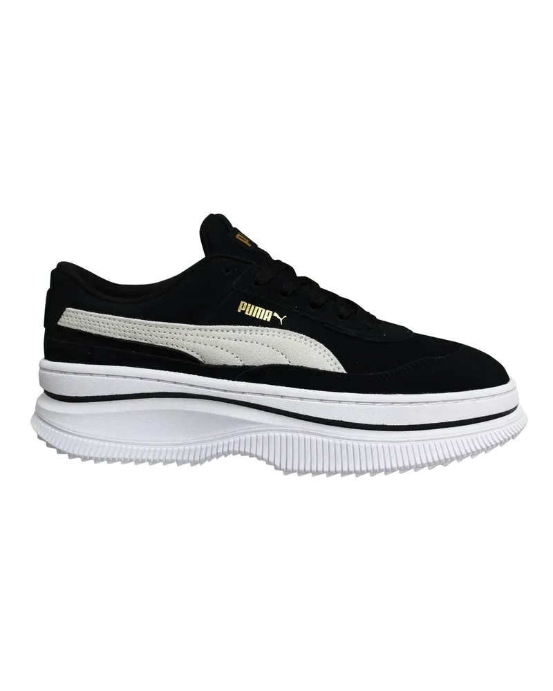 Puma Deva Wildleder Leder schwarz weiße Schnüre -up -Plattform Trainer 372423 03 Schwarz