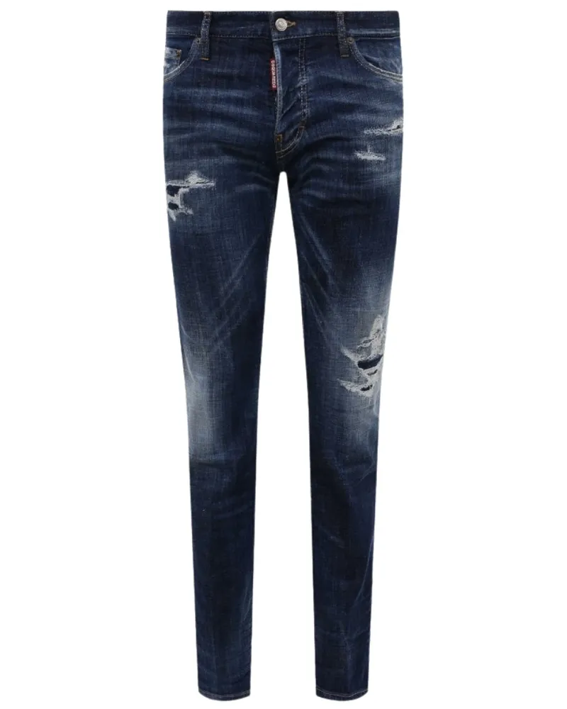 Dsquared2 Slim Jeans, Verwaschene, Abgenutzte Blaue Jeans Blau