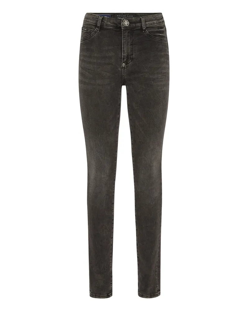 Philipp Plein Denim High‑Waist Jegging mit Logo - Grau Grau