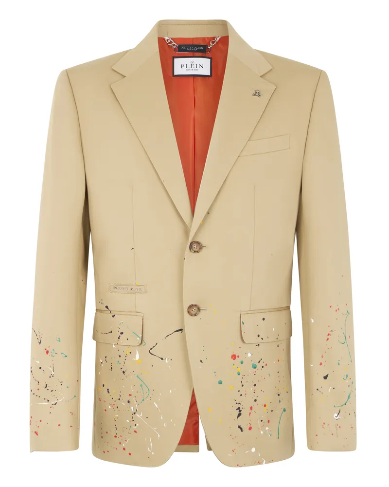 Philipp Plein Blazer Gigolo Fit Paint Splash Painted Beige