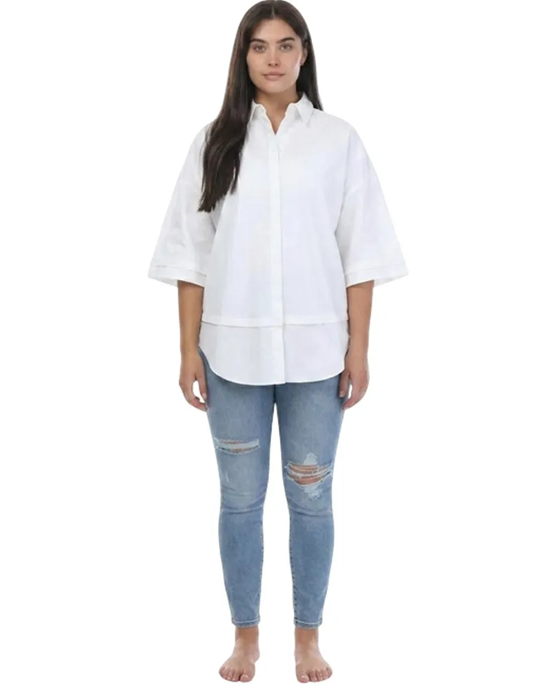Ted Baker Orlanda" Hemd für Damen, Übergroß, 3/4 Ärmel (Weiß Weiß