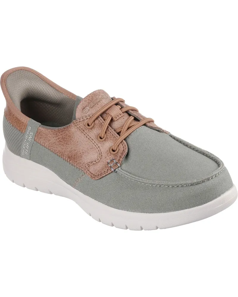 Skechers On-the-GO Flex - Palmilla Canvas/Kunstleder Damen Olivgrüne Bootsschuhe Oliv