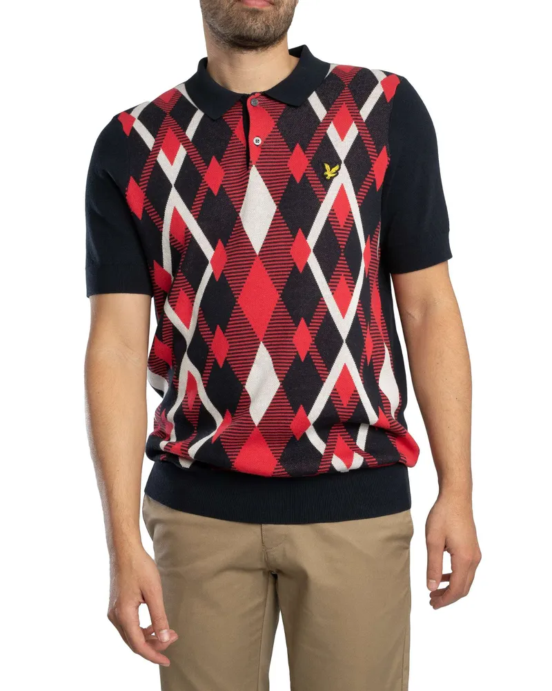 Lyle & Scott Poloshirt Aus Baumwoll-Argyle-Strick, Rot Rot