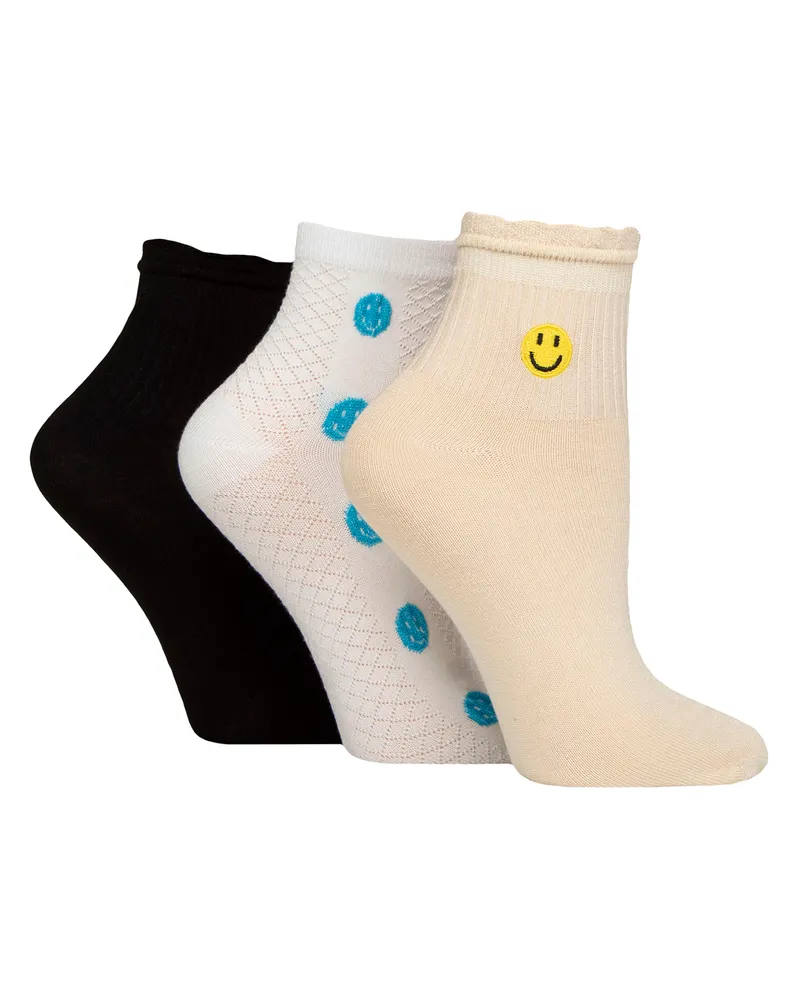 Elle 3er-Pack Damen Rippstrick Fußsocken mit Rüsche - Weiche, stilvolle Alltagsanpassung Schwarz