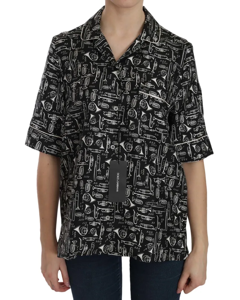 Dolce & Gabbana Dolce Gabbana Musikinstrumente Seidenhemd Schwarz