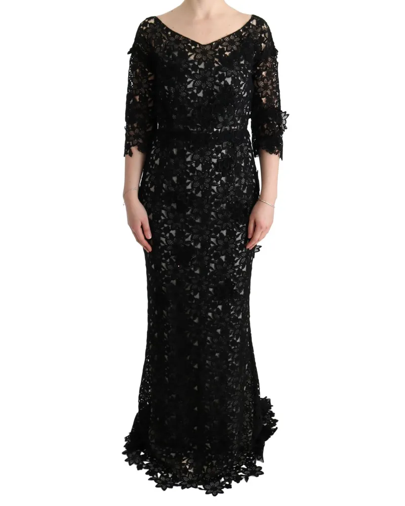 Dolce & Gabbana Florales Spitzen-Maxi-Kleid Stil Sig60574 Schwarz