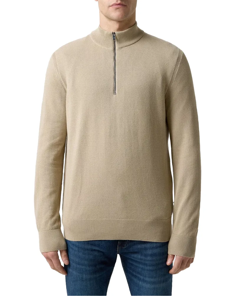 HUGO BOSS Ebrando-P" Pullover für Herren, mit halbem Reißverschluss, Jerseyware (Hellbeige Beige
