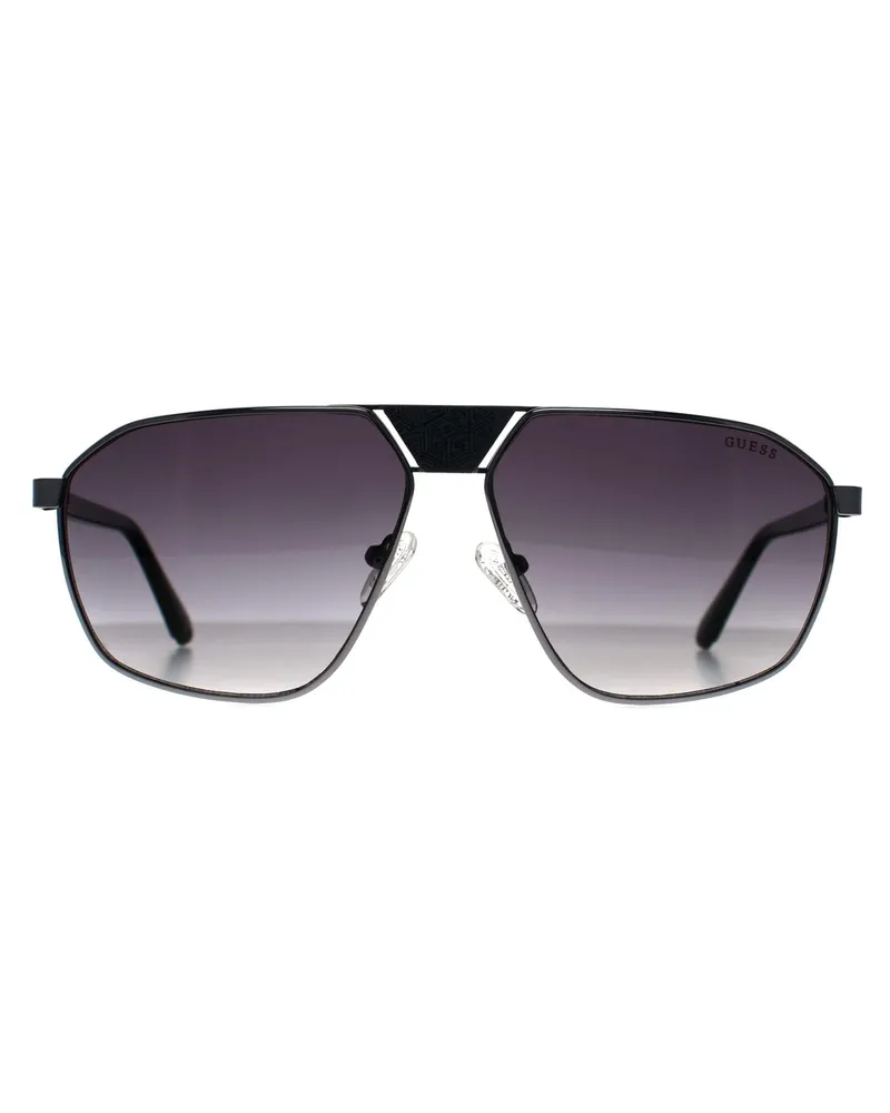 Guess Aviator Herren-Sonnenbrille GU00086, glänzender gunmetal Rahmen mit Verlaufsgläsern - Grau Grau