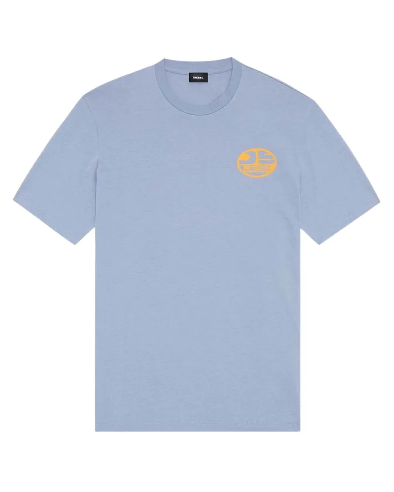 Diesel Oval DS Logo Stonewash Blaues T-Shirt Blau