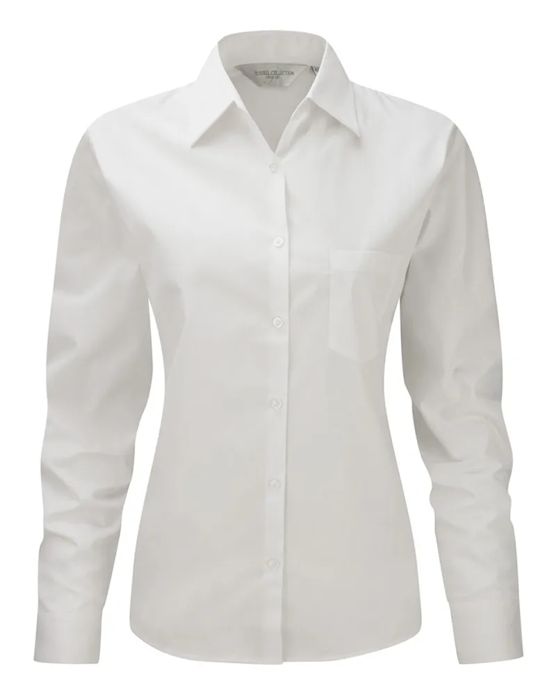 Russell Athletic Jerzees - Langärmelige Bluse aus 100% Baumwolle - Damen (Weiß Weiß