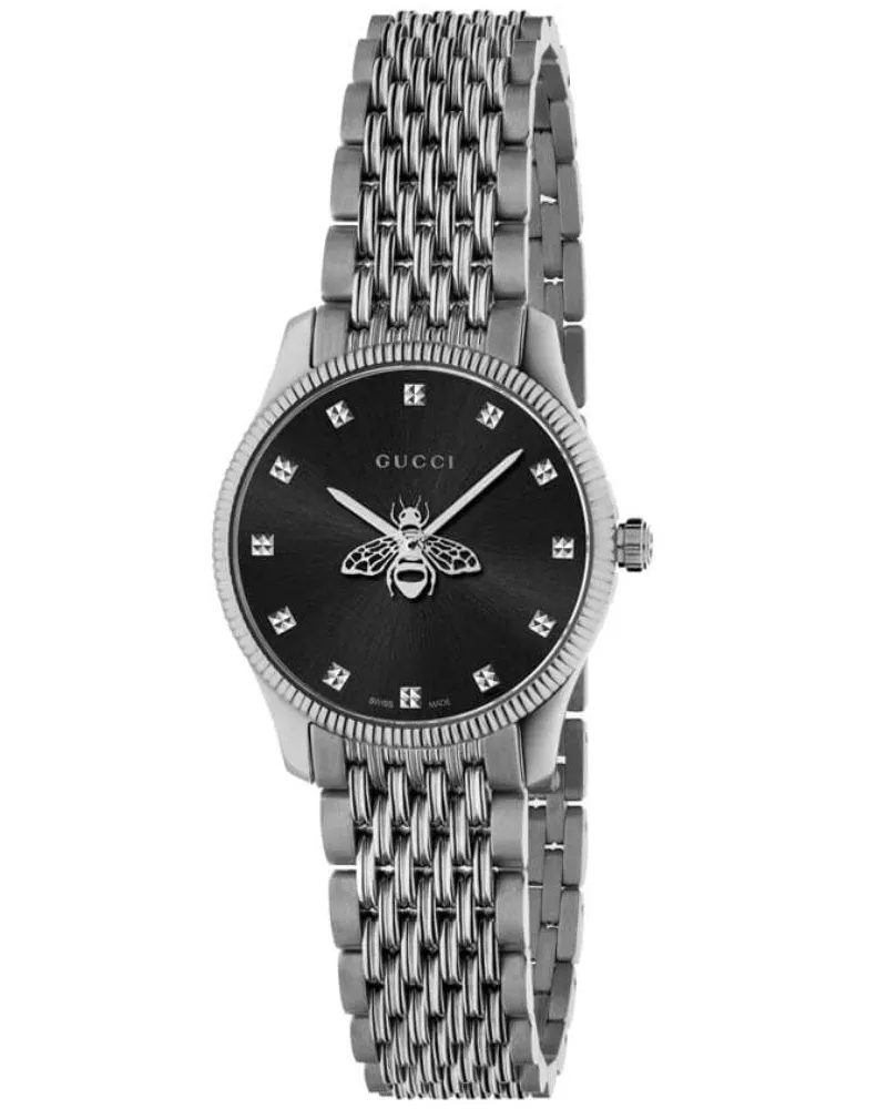 Gucci YA1265020 G-Timeless Schwarzes Zifferblatt mit Biene Damenuhr Silber